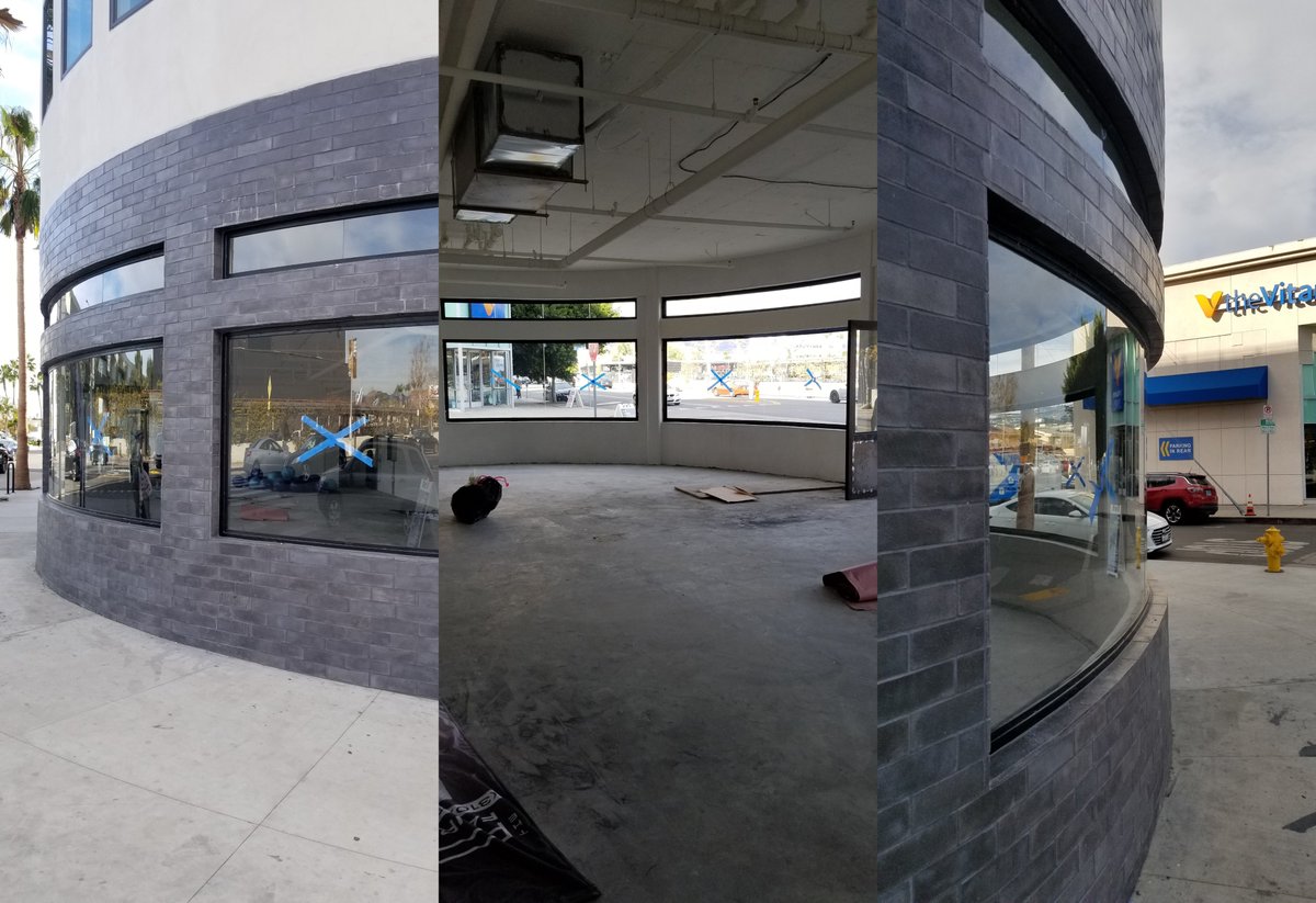 Bent glass recently installed by Santa Monica Contract Glazing in Los Angeles! For information about our capabilities, check out glasswerks.com/bent-glass/ #bentglass #customglass #glassfabrication #architecturalglass