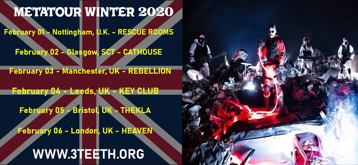 3teethfans's tweet photo. In February 3TƎETH returns to Europe with its full Metatour and extending President X's campaign worldwide 🔥
#3teeth #metatour #europe
#uk #3teethfans #3teethlove #industrialmusic #concert #industrialmetal #3teethshow #3teethlive #industrialrock #operationmindfuck #winter2020 https://t.co/4TqwJaQEHf