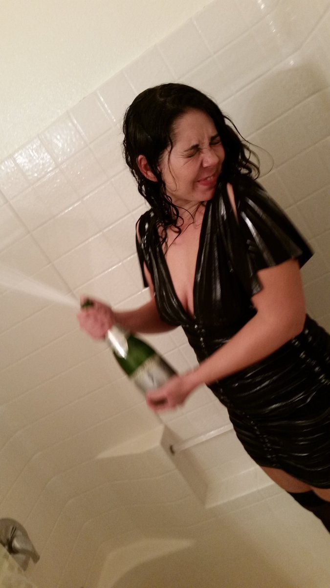 DesertWetMessy's tweet photo. How bout the time Alexis got wet in the shower in her New Year's party dress and then popped some champagne to spray all over her just for the fuck of it?  She just couldn't wait to get drenched! #WAM #wetlook https://t.co/xGhMyf9dby