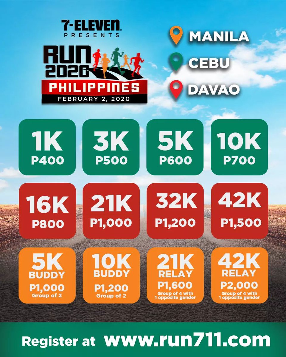 chachucorales's tweet photo. I am inviting everyone to join this year's 7-Eleven Run on February 2 in Cebu Business Park
.
Register here:

https://t.co/GW7nA2H2U5
Registration is until January 20. 

Takbo na! 🏃‍♂️🏃‍♀️ https://t.co/0kK53UQtLn