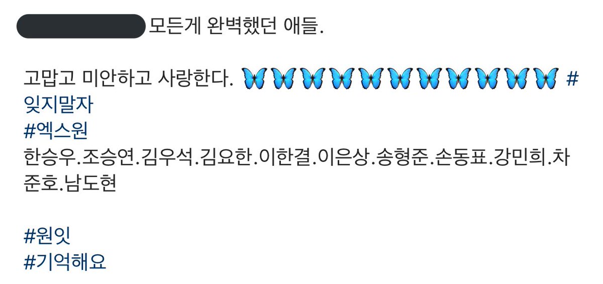 x1global101's tweet image. [TRANS] X1’s Manager IG Update

The kids who were perfect in everything.

Thank you, I’m sorry, and I love you 🦋 #LetsNotForget #X1 

HanSeungwoo.ChoSeungyoun.Kim Wooseok.KimYohan.LeeHangyul.Lee Eunsang.SongHyeongjun.SonDongpyo.KangMinhee.ChaJunho.NamDohyon

#OneIt #Remember