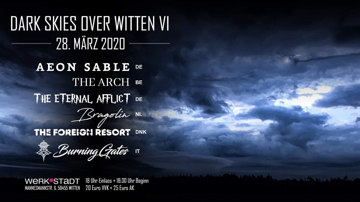 Newsflash!
⠀⠀⠀⠀⠀⠀⠀⠀⠀
We can announce that @aeonsable will be playing in Witten (D) on Saturday, March 28th, 2020.
⠀⠀⠀⠀⠀⠀⠀⠀⠀
#solarlodge #aeonsable #ontour #aether #gothmetal #gothrock #darkrock #darkwave  at #darkskiesoverwitten  at @WerkStadtWitten