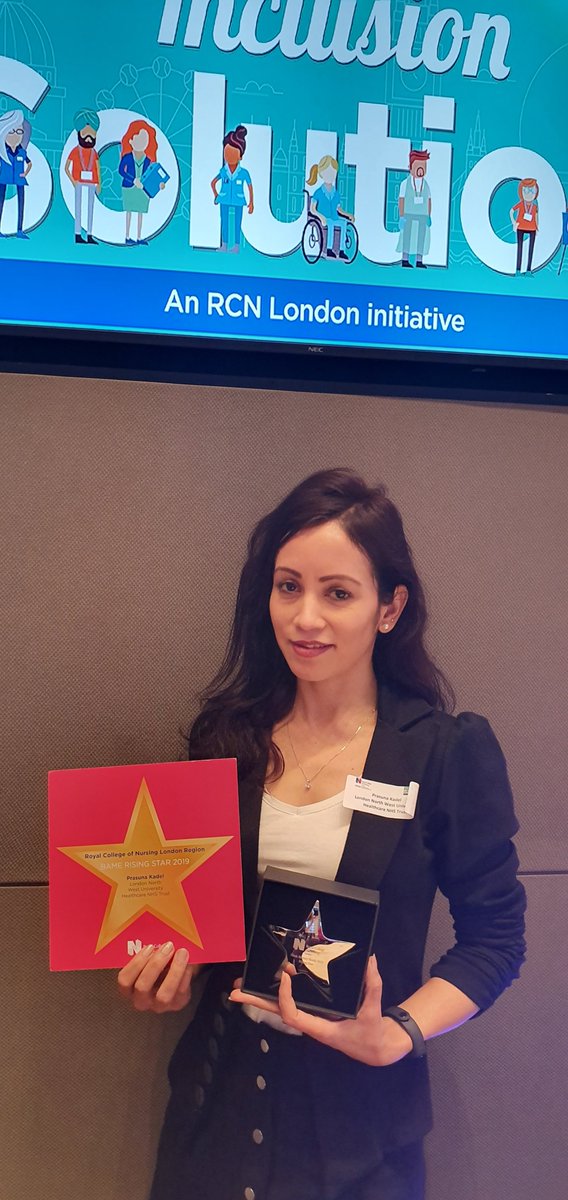 RCNLondon's tweet photo. At yesterday's #LDNInclusionSolution event we were delighted to present @kadel_prasuna with her BAME ⭐️Rising Star⭐️ 2019 Award. Well done Prasuna and keep up the brilliant work! https://t.co/zHysFkRTKG