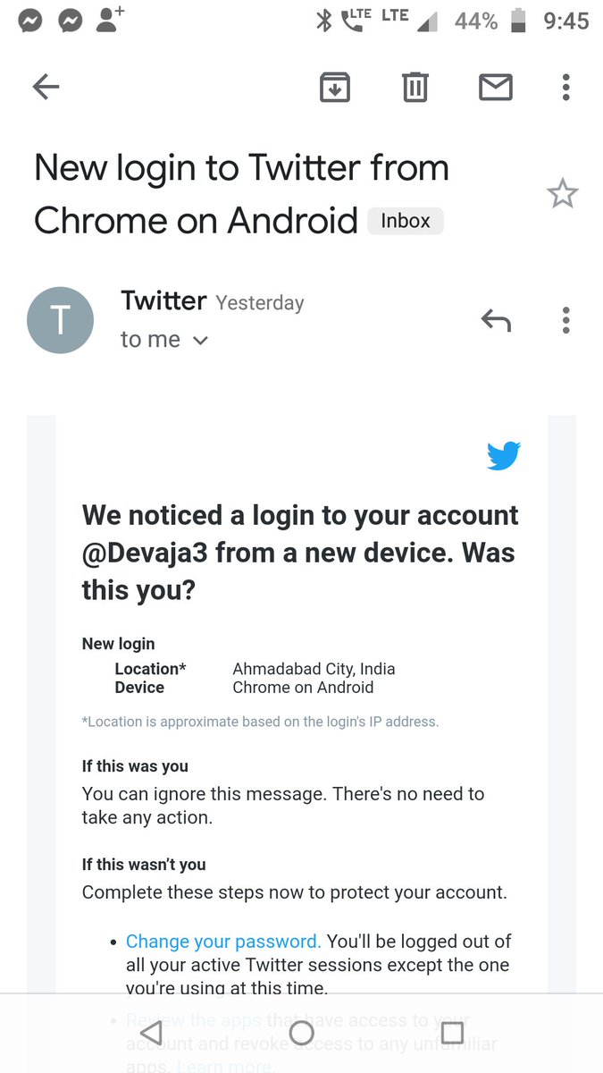 Devaja3's tweet photo. This is the email proof, that someone has hacked my account from Gujarat. https://t.co/9B6eS0a7o6