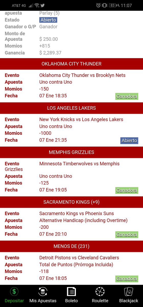 mrHectorStats's tweet photo. Parlay +815. $250 = $2,289
La NBA🏀, no es mi fuerte así que me pongo a estudiar equipos, partidos y juego estos parlays como ejercicio de los análisis que realicé.

Acompañado de 🍀 este se está dando. #MeSudo https://t.co/nHQmRN5tFY
