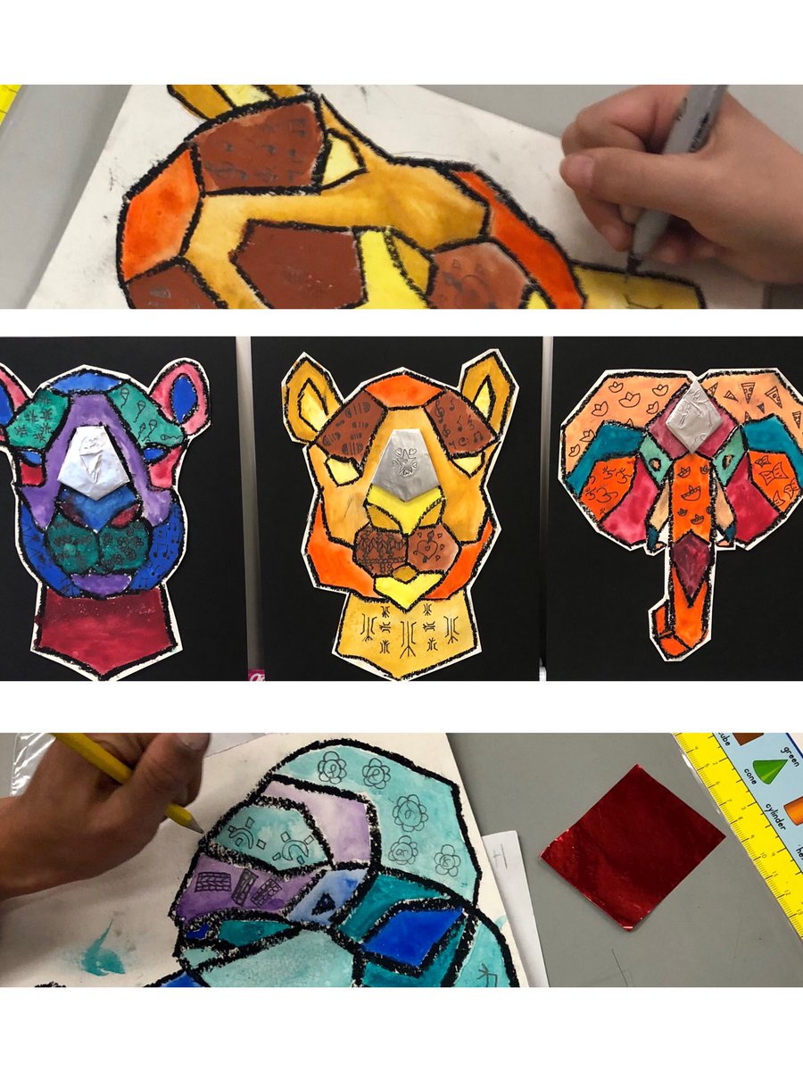 radiantart_ca's tweet photo. Back in action for the New Year! Grade 3 geometric mixed media animals of the world. Exploring cultural and personal symbolism and representation. #grade3socialstudies #learnthroughart #mixedmedia #yycartists #geometricanimal #WeAreCBE #yyclcl https://t.co/zJhNMLVPLr