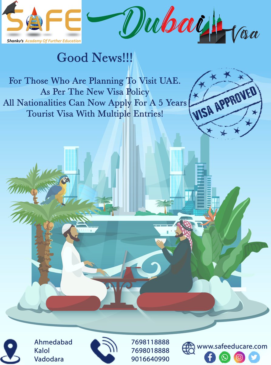 SafeEducare's tweet photo. Good News!!!
For those who all planning to visit UAE as per the new policy all nationalities can now apply for a 5 years tourist visa with multiple entries...

#dubai #uae #visa #visaprocess #touristvisa #multipleentries #travel #travelabroad https://t.co/tJEa7daqAC