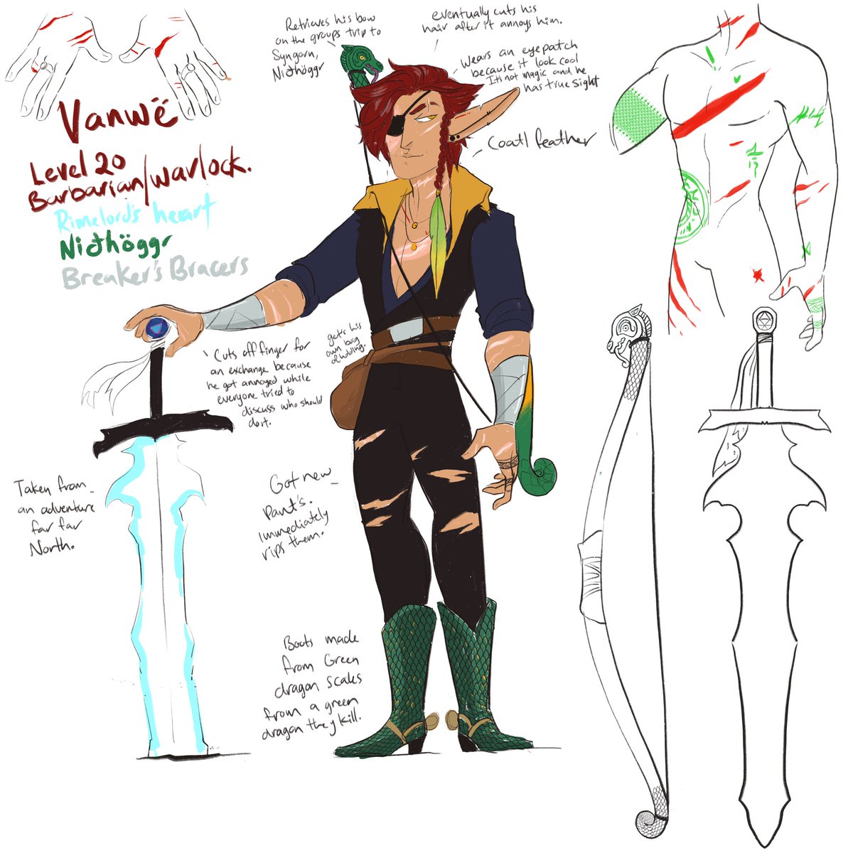 weylandyuutani's tweet photo. The gift has been received, I can now post the back story art I drew of my Barbarian Van, when he used to actually be a ranger. LOL. Also Here he is how I see him at Level 20. I’m gonna miss the Professionals but it’s okay it’s a new year ;^9. #TeamProfessionalism #DnDcharacter https://t.co/nb1AkauRGu