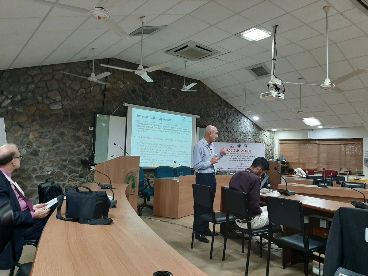 cete_tiss's tweet photo. Javier Osorio presenting on Hidden gender lessons behind an effective teaching experience combining major IT use and a problem-based approach during Day 3 of #OCCE2020 conference at @TISSpeak Mumbai campus. https://t.co/Y9irfOz0Ej