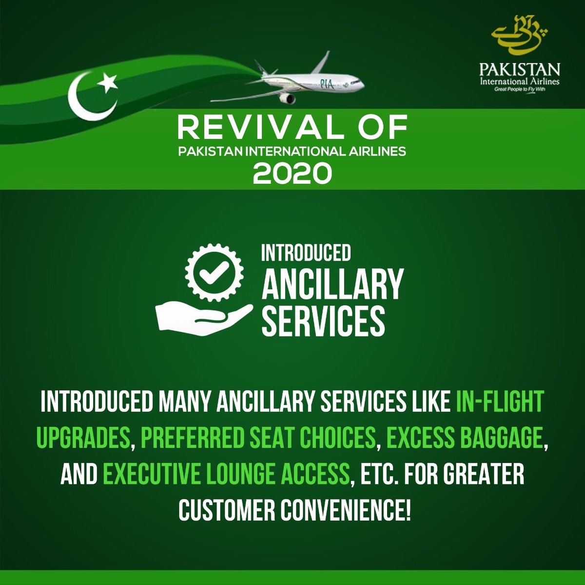 Official_PIA's tweet photo. We have introduced many ancillary services like in-flight upgrades, preferred seat choices, excess baggage, and executive lounge access, etc. for our passengers' comfort, making customer convenience our top priority! #PIA #PIARevival #NewDecadeNewDetermination https://t.co/Ft8hhNRiKE