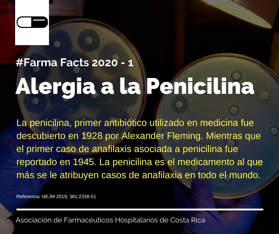 asofaho's tweet photo. Farma Facts Enero 2020 - Alergia a la Penicilina.
Más info: ccafhasofaho@gmail.com

#hospitalpharmacy #asofaho2020 #farmafact #farmafactasofaho #farmaciahospitalaria #farmacia #pharmacy #antimicrobialstewardship #penicillinallergy #resistenciabacteriana https://t.co/SZEKXcxCGY
