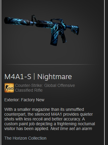 GrimzYoutube's tweet photo. $25 M4A1-S | Nightmare

-RT &amp; Follow
-Use Code Grim on https://t.co/AwIvpkBcXE 

Rolling this Nightmare 😉 later today https://t.co/F5ndzaiiuX