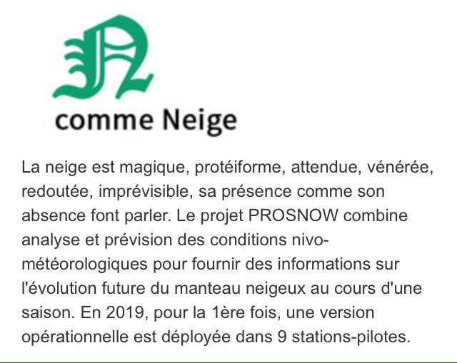Le projet <a href="/PROSNOW_EU/">PROSNOW</a> est mentionné dans l'entrée #Neige ❄️ de l'abécédaire d'une décennie à la montagne de <a href="/FranceMontagnes/">francemontagnes</a>  👇
