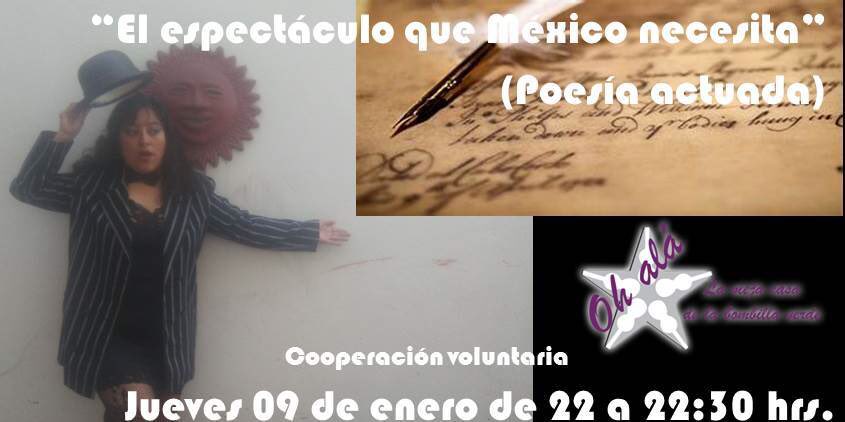 Este jueves tendremos a nuestro elenco de casa,además de una invitada especial Angy Anzaldo,quien tendrá una presentación de poesía actuada!! Será una gran experiencia !!
Hidalgo 44 en Coyoacán .CDMX
Tel 55 56589221