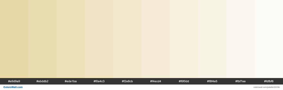 colorswall's tweet image. Tints of Sidecar color #E9D9A9 hex #e9d9a9, #ebddb2, #ede1ba, #f0e4c3, #f2e8cb, #f4ecd4, #f6f0dd, #f8f4e5, #fbf7ee, #fdfbf6 #colors #palette colorswall.com/palette/25758