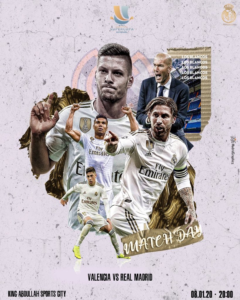 Match Day | Semifinal 

Supercopa | Valencia v Real Madrid 

Stadium | King Abdallah 

Time | 20:00 CET 

#HalaMadrid