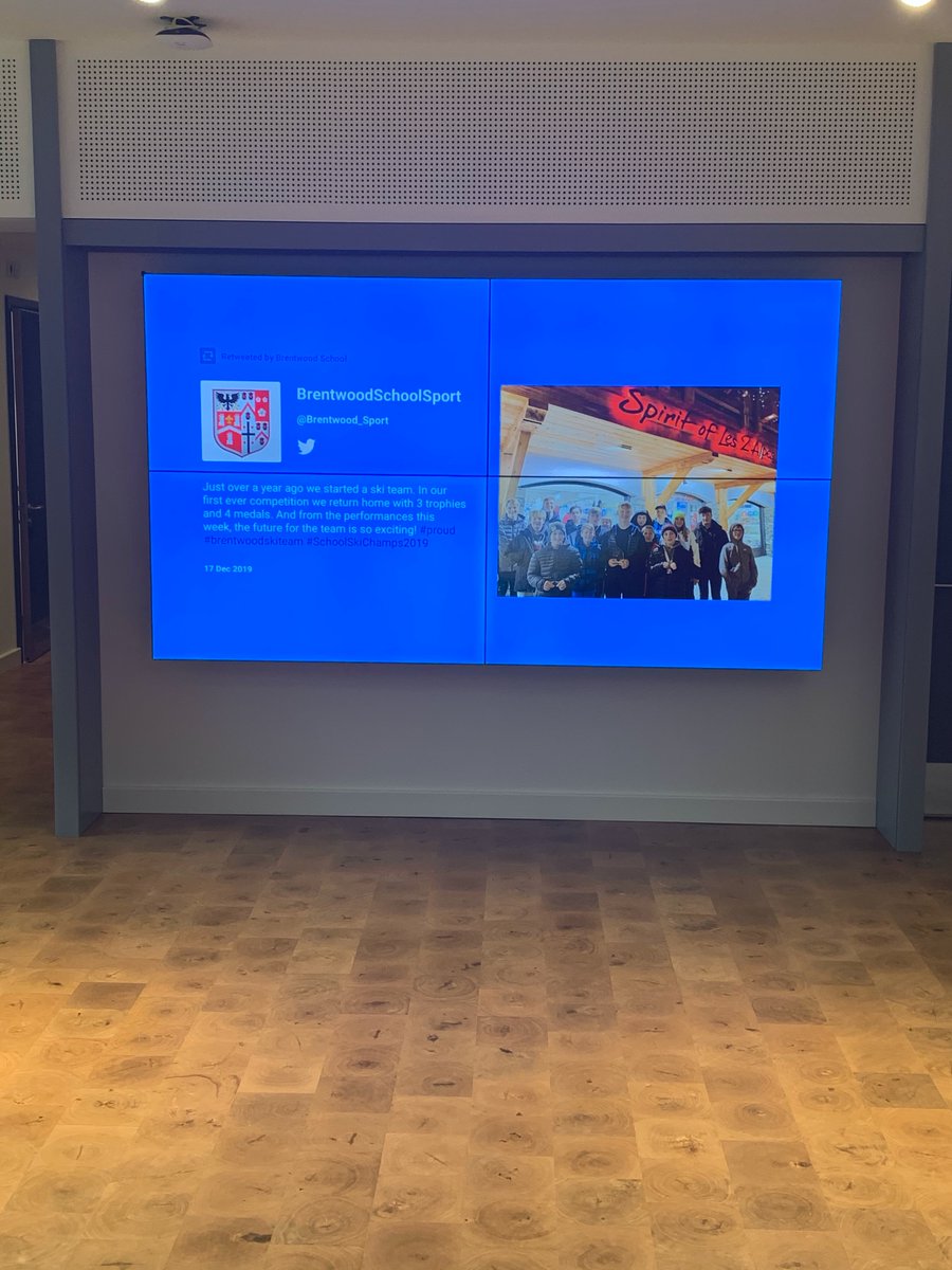 neilemerydotcom's tweet photo. Loving the new video wall at @Brentwood_Sch installed by @justprojectors and @trilbytv looking fantastic. Such a great canvas to welcome visitors and showcase the school as a hub for learning and an outstanding place to be #edtech #switchonyoursignage #avtweeps #digitalsignage https://t.co/MKUGKrJO3j
