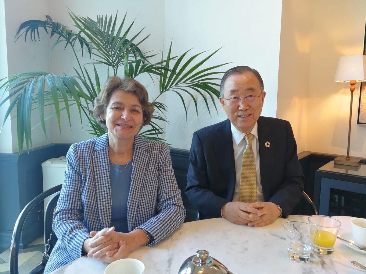 bankimoon_org's tweet photo. Today morning, BKMC Co-chair Ban Ki-moon had a meeting with former @UNESCO Director General @IrinaBokova, who also is a Board member of the @bankimooncentre, for the exciting days with #GEMS Schools (@GEMS_ME) and Chairman @sunnyvarkey_ in #Dubai.
#GEMSEducation #GWAMUN https://t.co/SLgyACJrzO