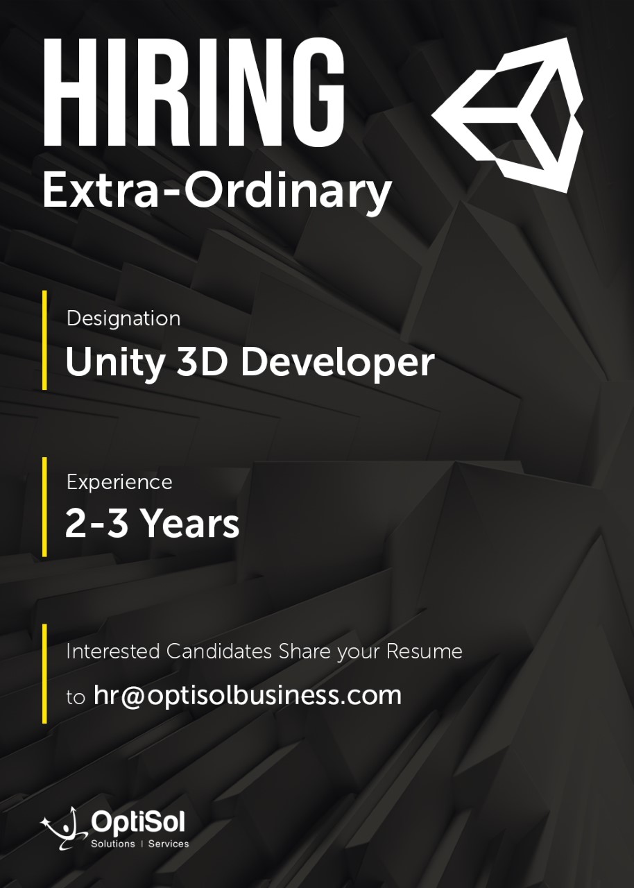 OptiSol X We are hiring Unity 3D Developer at OptiSol Chennai Branch. Interested candidates share your resumes to hr optisolbusiness Unity unity3d gamedev GameDeveloper job devjob indiegames VFXGr...