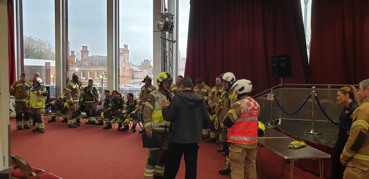 LFBHavering's tweet photo. This mornings training exercise and debrief for #greenwatchhornchurch with #dowgate and #hornsey crews taking part. @QueensTheatreH providing the venue #opsprofessionalism #alwayslearning https://t.co/y9eGrZrAbQ