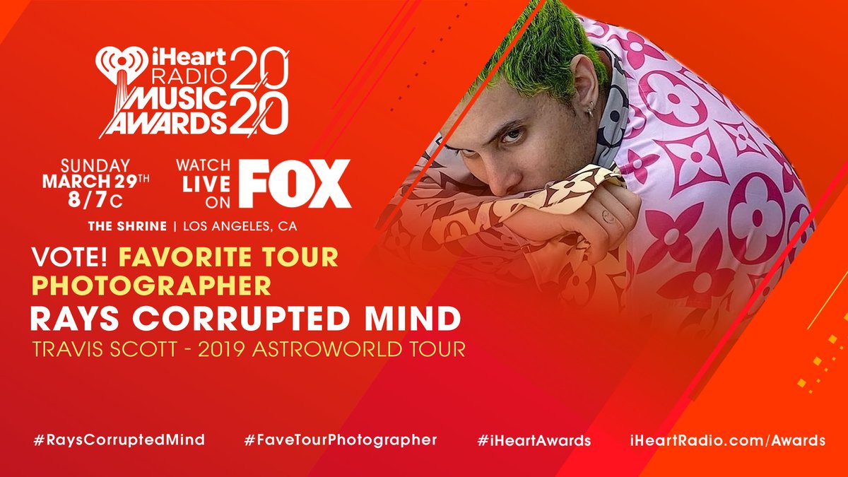 iHeartRadio's tweet photo. 📷 Rays Corrupted Mind x @trvisXX 📷
#RaysCorruptedMind #FaveTourPhotographer #iHeartAwards
https://t.co/aPueslpaIw https://t.co/jhCEQmNVDL