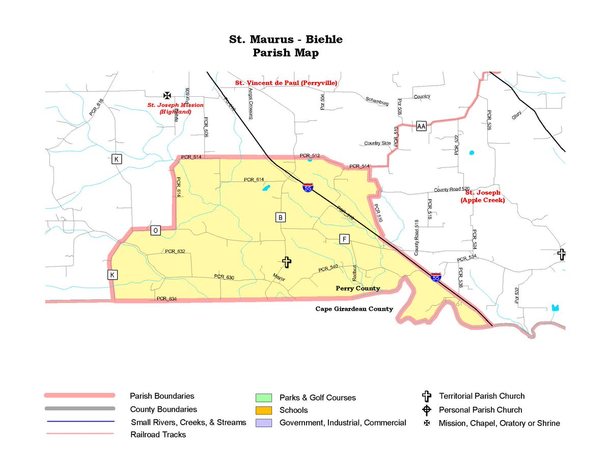 Congrats to St. Maurus parish in Biehle on the 150th anniversary of its founding this month - located in southern Perry County (see map).  Current pastor of St. Maurus is Fr. Jim French.  One of the lay founders of the parish was named Maurus Biehle 😀#CatholicSTL