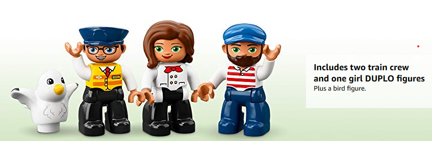 Shopping for #Duplo on Amazon, and I saw this:
Includes two train crew and one girl. #andonegirlwut