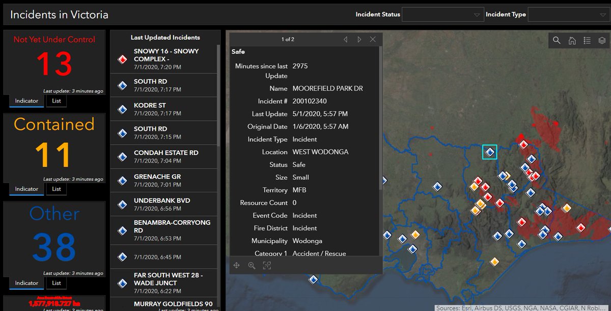 josephkerski's tweet photo. https://t.co/jCNRmeX83i Thanks @esriaustralia #esri #gis #victoriagovernment for this Operations Dashboard to mitigate the bushfires there and make wise decisions. Peace and rain and calm winds to you all. https://t.co/osqmhhaTfz