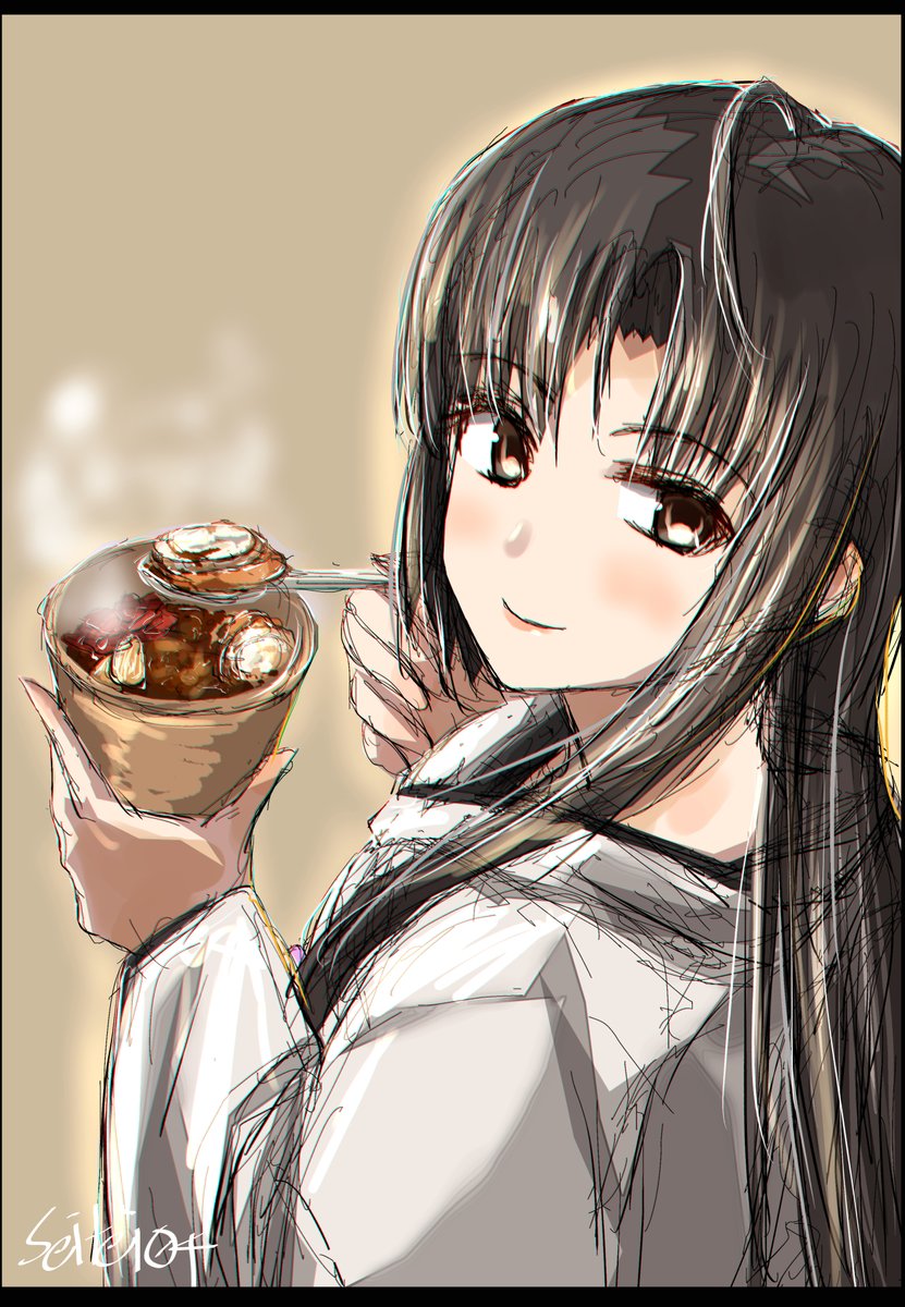 艦これ「ホタテカレー(出張版)を食べる祥鳳さん 
#艦これ版深夜の真剣お絵描き60分一本」|seiteiのイラスト