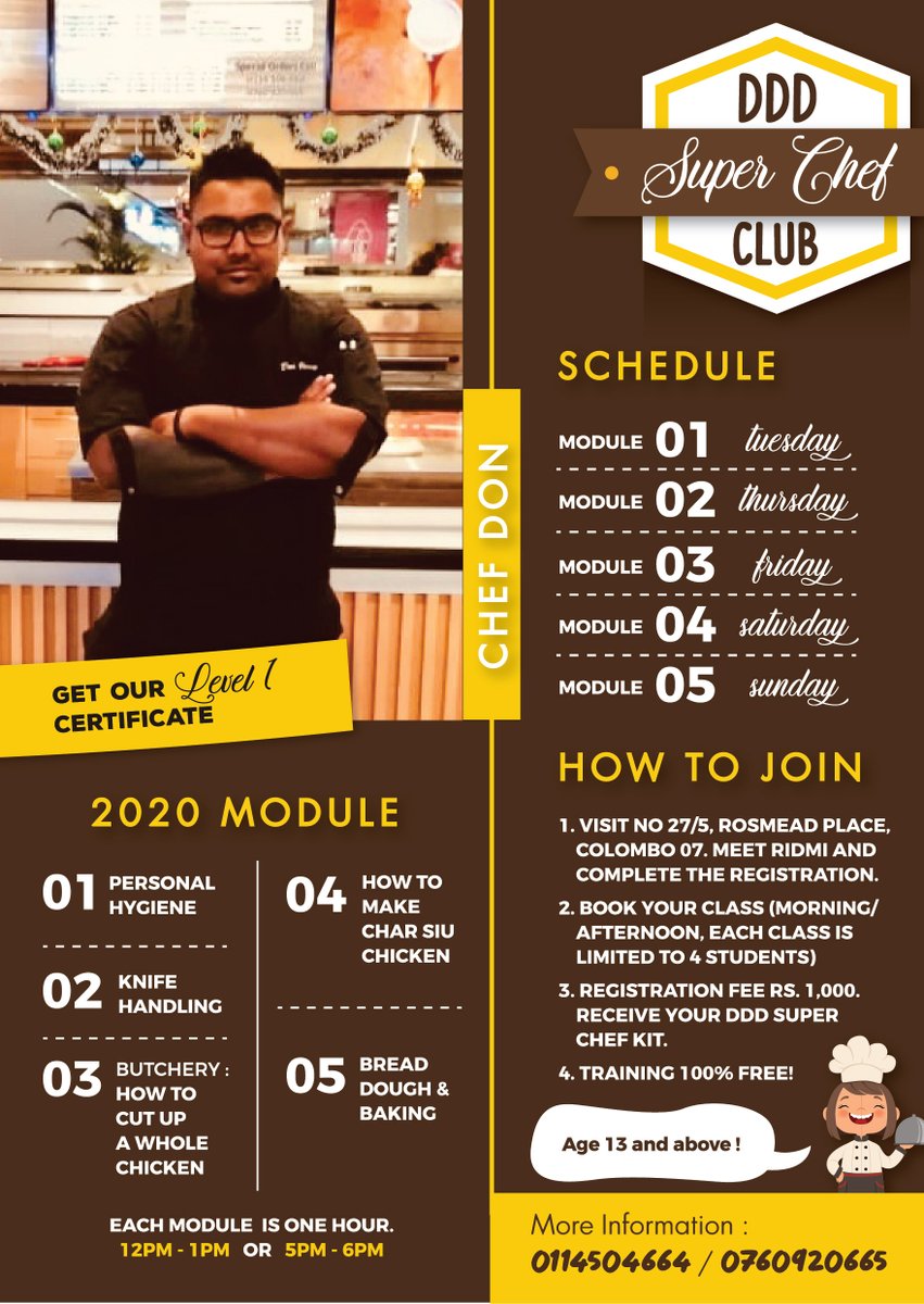 dddcharsiu's tweet photo. 👨‍🍳 DDD SUPER CHEF CLUB 👩‍🍳

Calling for all DDD lovers who loves learn cooking -Including how to cook your favorite Char Siu.😍

Classes will be starting 01st February 2020.

REFER THE INSTRUCTION BELOW.

REGISTRATIONS Now Open.✔️ Visit 27/5,Rosmead Place, Colombo 07.

HURRY UP. https://t.co/fkwvG49n4E