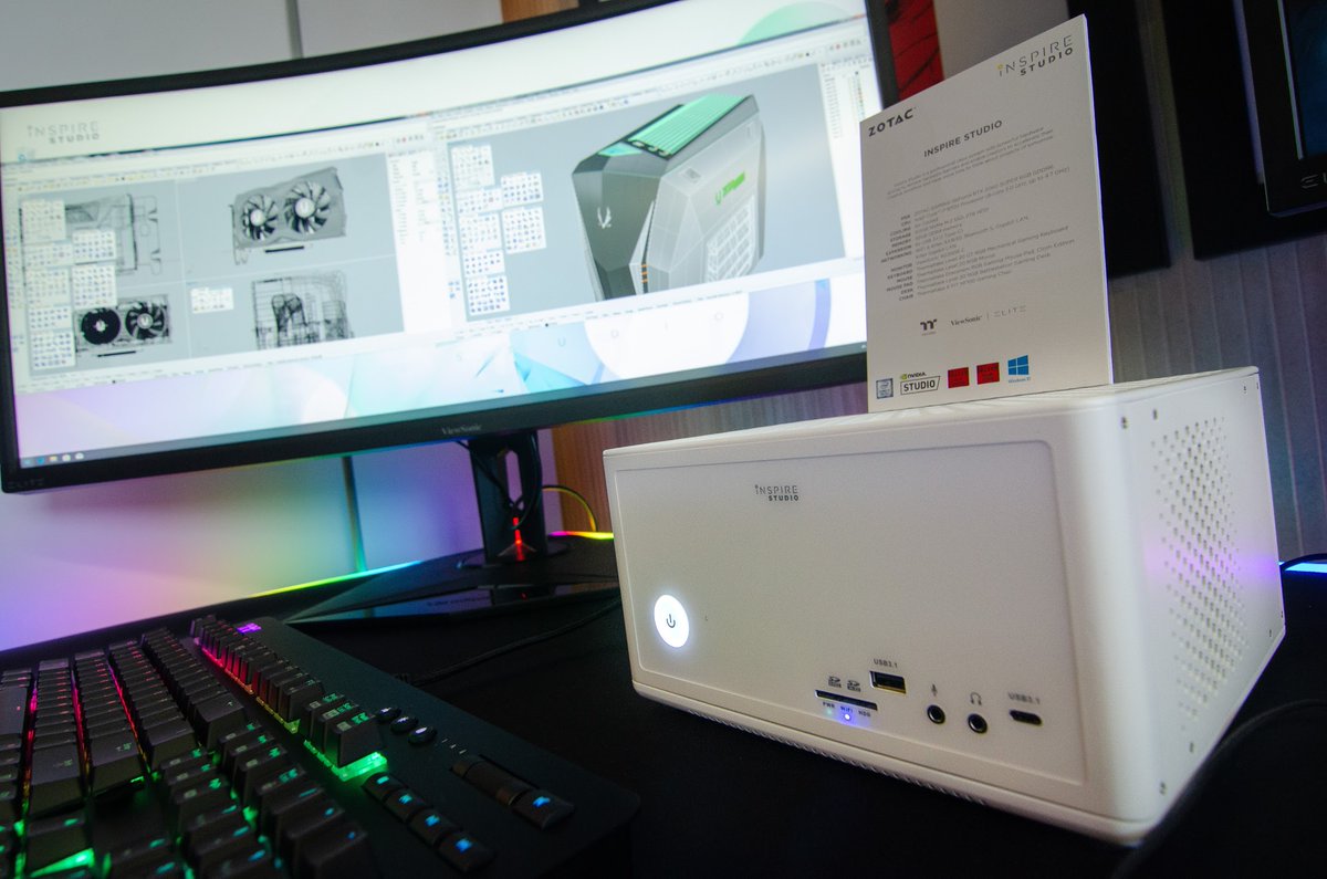 ZOTAC_UK's tweet photo. Think creative. Think Inspire Studio. An ultra small form factor system to get you through the creative workflow. Featuring the GeForce RTX SUPER and an 8-core Intel Core processor in an all white enclosure. On show at #CES2020
#ZOTAC #InspireStudio #creators #geforce #rtx https://t.co/xlcdUmeAP5
