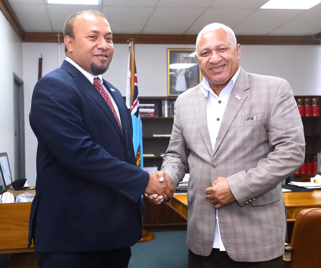 WSoaki's tweet photo. Significant meeting with @FijiPM Rear Admiral (Rtd) Voreqe Bainimarama today. Discussed issues of mutual interest include health, education, sports and commitment to strengthen bilateral relations between #SolomonIslands and #Fiji https://t.co/FiQqu1XKVB