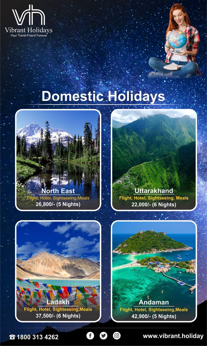 vibrant_holiday's tweet photo. Great deals on Domestic Packages. Hurry!! Book today and get exciting OFFERS!! #DomesticHolidayDeals #tourpackages #holidaypackages #placestovisit #exploretheworld #travelandtourism #traveladdict #vibrantholidays #vibrantoffer #yourtravelfriendforever https://t.co/GDksrJZKSp