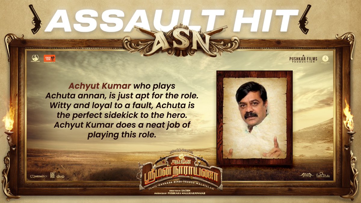 RinkuGupta2012's tweet photo. Achyut Kumar, who plays Achuta annan, is just apt for the role. Witty and loyal to a fault, Achuta is the perfect sidekick to the hero. Achyut Kumar does a neat job of playing this role.
#ASNAssaultHit
A @Screensceneoffl release
@CtcMediaboy https://t.co/Oxw4nugKkI