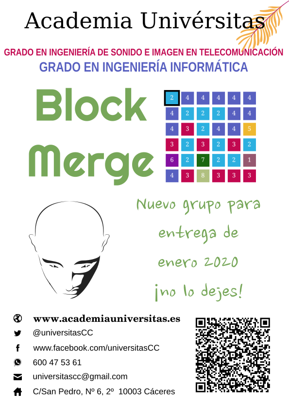 universitasCC's tweet photo. Empezamos nuevo grupo para ayudarte a que hagas #BlockMerge para la convocatoria de enero de 2020.
¡No lo dejes y ven, no te arrepentirás!
#Telecomunicaciones #Informática #GradoTeleco #GradoInformática #Cáceres #EPCC #UEx #UNEX https://t.co/CZU8f8Fw9O