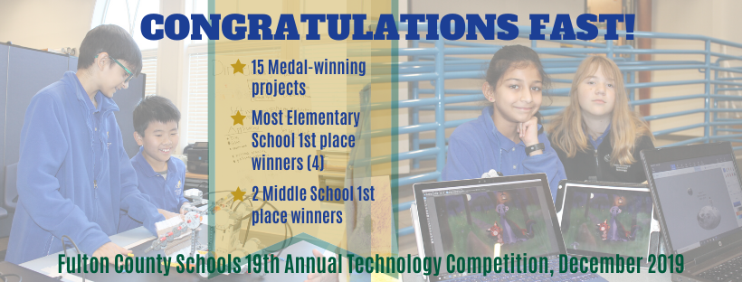 FASTK8Charter's tweet photo. Way to go FAST!  Good luck to all the 1st place winners at the GA Student Technology Competition in March. #FAST2thefuture @techATfast  @GASTC @FultonCoSchools https://t.co/58eJbXc2Ty