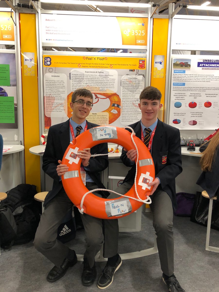 ArdscoilRisLimk's tweet image. The best of luck to David Fitzpatrick and Frank Corcoran: at #BTYSTE2020 with their fantastic project "Feel 'N' Float- A life saving buoy that sends out vibrations to be sensed &amp;amp; then grabbed by the visually impaired, the deaf and distressed". #BTYSTE #CreateTodayShapeTomorrow