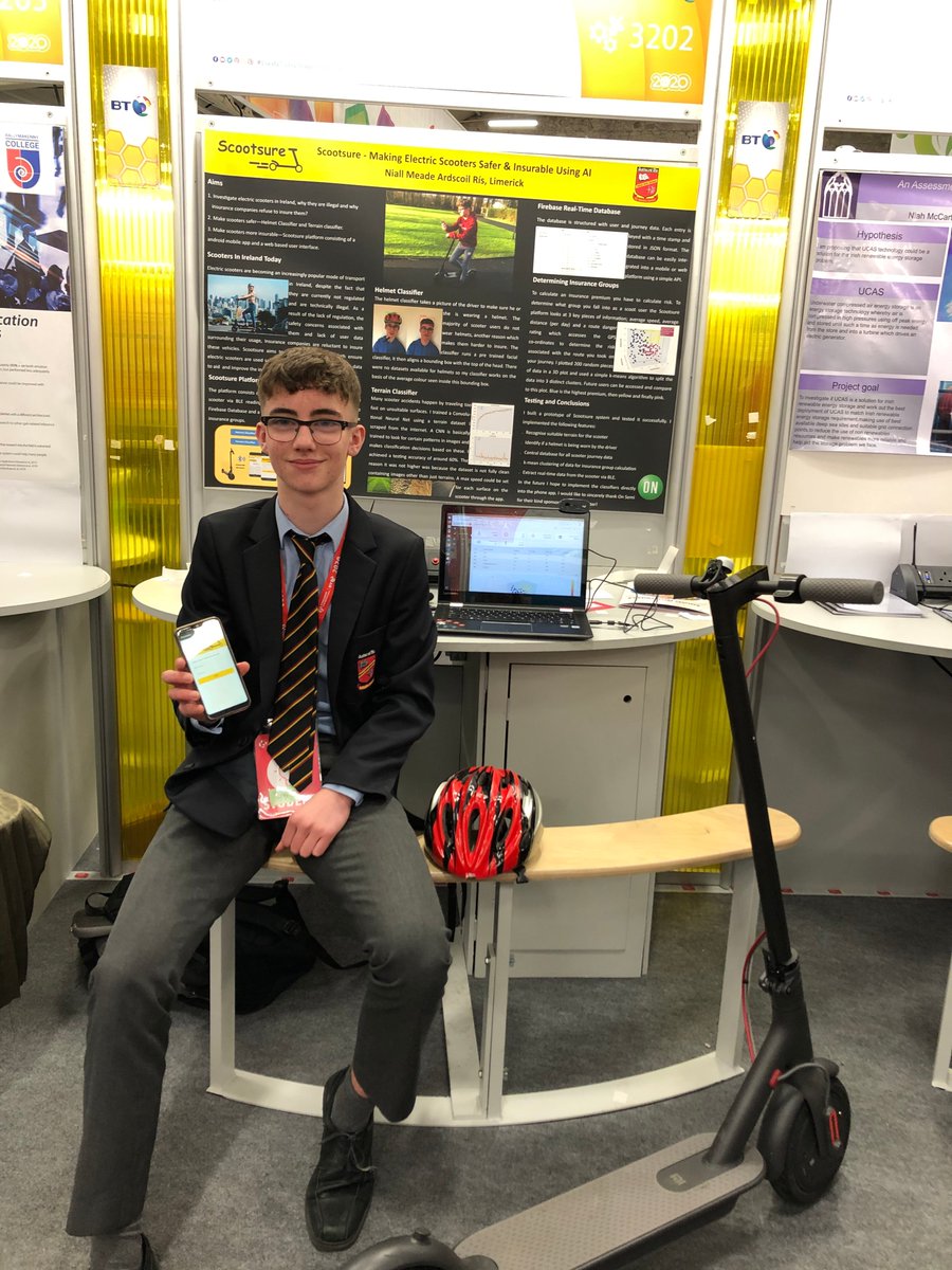 ArdscoilRisLimk's tweet image. The best of luck to Niall Meade: at #BTYSTE2020 with his fantastic project "Scootsure  - Making Electronic Scooters Safer and Insurable Using AI ". #BTYSTE #CreateTodayShapeTomorrow