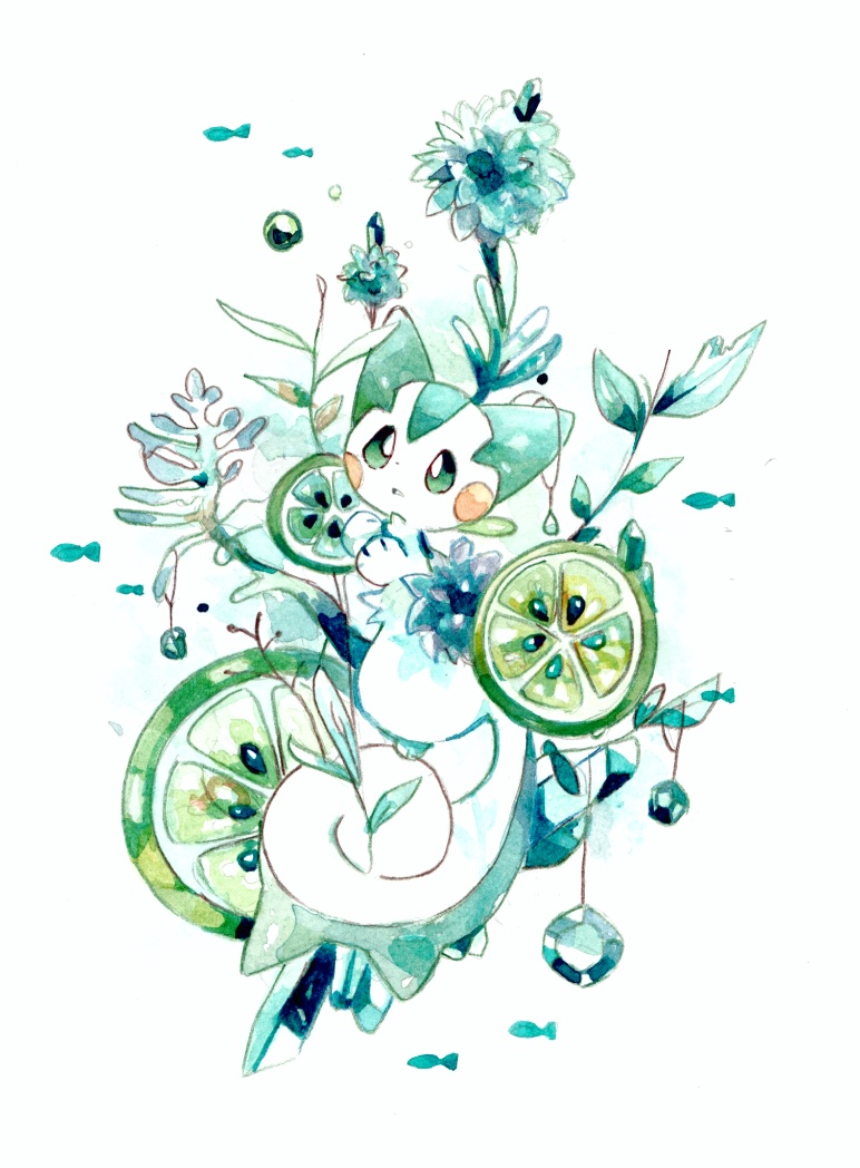 no humans pokemon (creature) fruit white background leaf traditional media food  illustration images