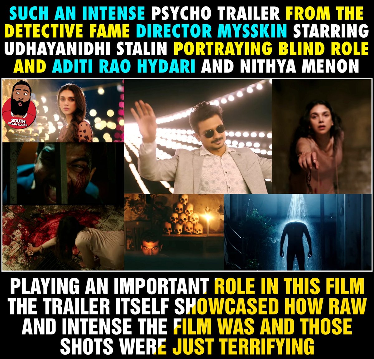 SIFlicks's tweet photo. Even trailer cut was 👌 without dialogues
Link : https://t.co/u0QDVG7veo @UdhayanidhiStal @aditiraohydari #NithyaMenon #pschyo #Mysskin
Follow @SIFlicks https://t.co/cwv9f8f0Hz