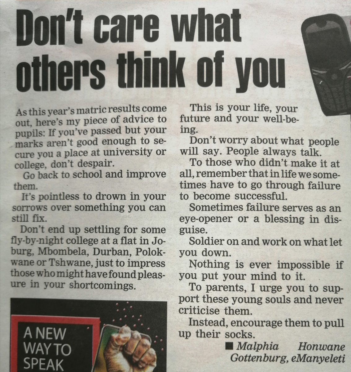 To all matriculants!! My word to you!!