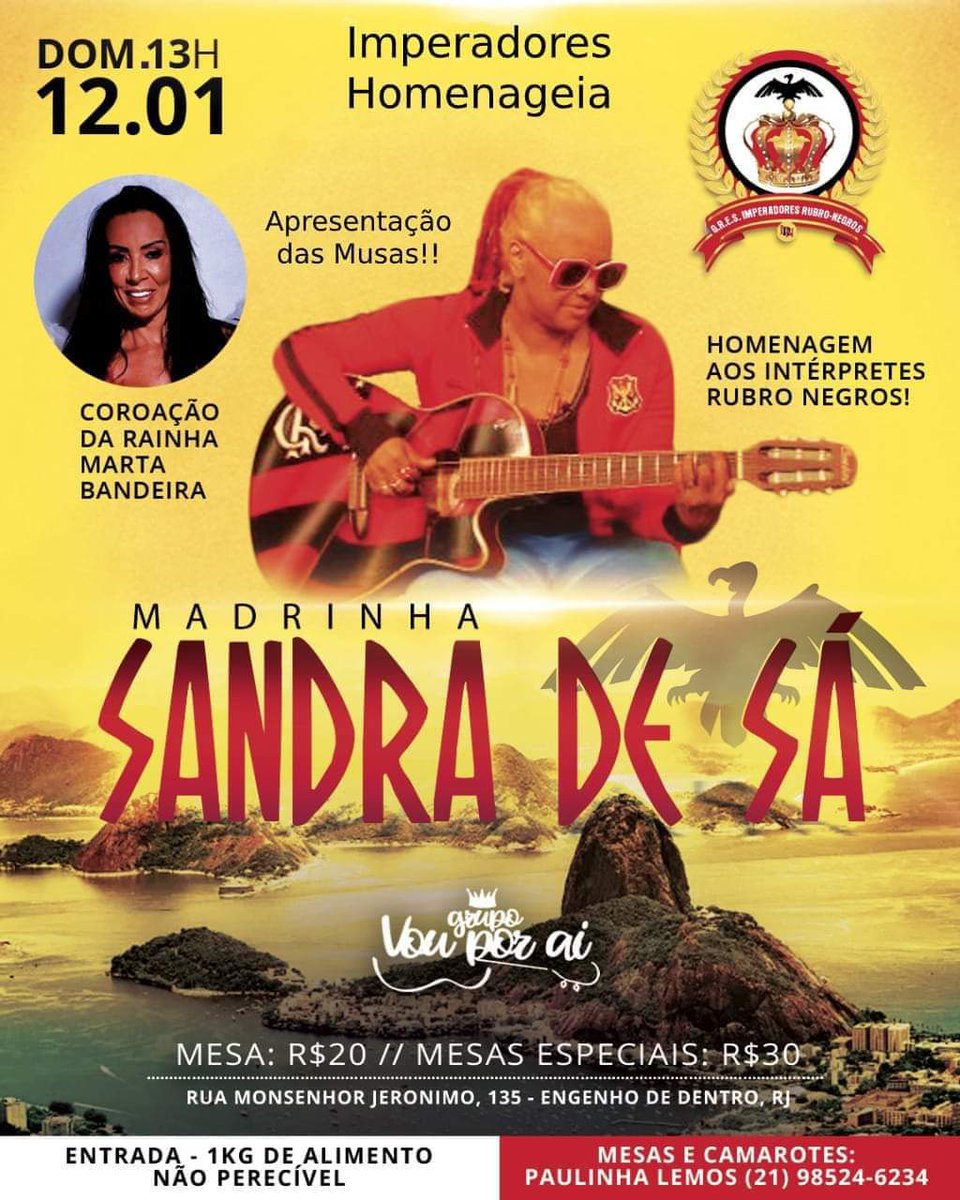 Venha curtir um bom samba e cerveja gelada conosco,na quadra da nossa escola , se você não vier ,só você não vai vir , de RT e convide seus amigos , aguardamos por você lá...
#AvanteImperadores #Flamengo #imperadoresRubroNegros #Fla #SRN #samba #RJ