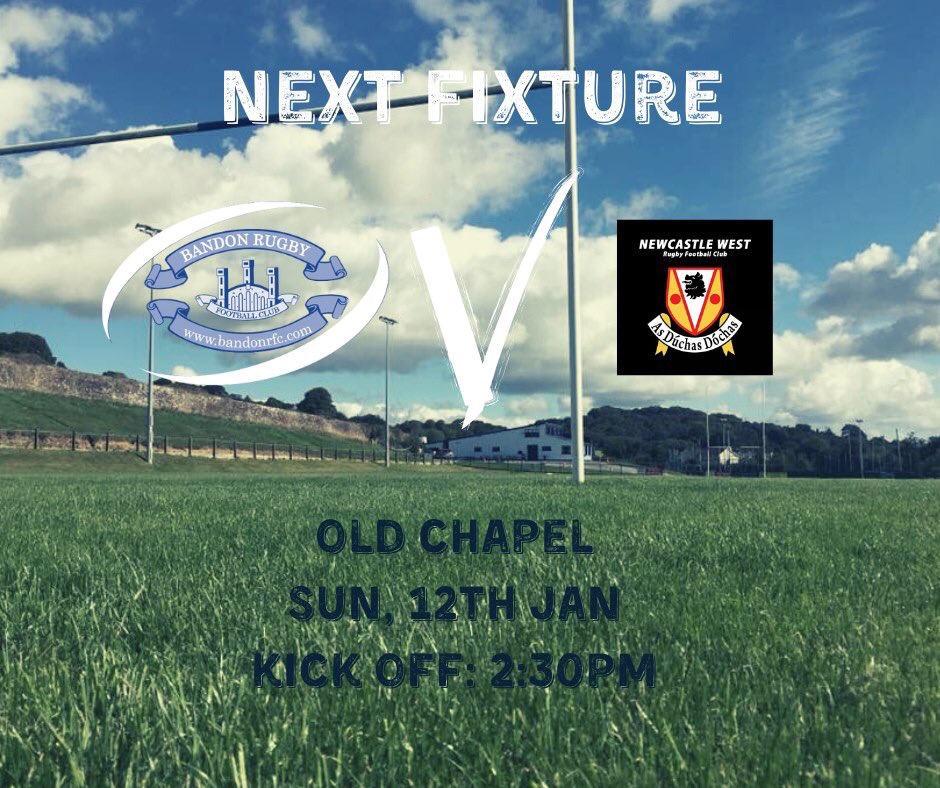 Our firsts kick off 2020 this Sunday with a home tie v @NCW_RFC in the Munster Junior League.KO 2:30pm here in Old Chapel. All the best lads!! Support very welcome!!! #BeBlueBeBandon 💙