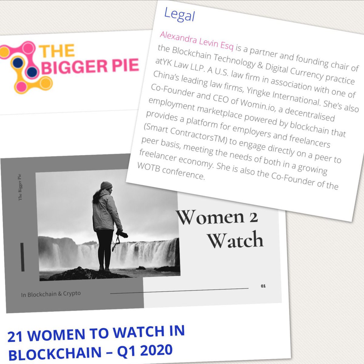 Womin.io CEO, Alexandra Levin, Esq. listed as one of the women to watch in blockchain! Thank you, <a href="/thebiggerpie/">The Bigger Pie</a>

#blockchain #womeninblockchain #womentowatch #legalblockchain #wominio #womin #freelancer #nycblockchain #yklaw