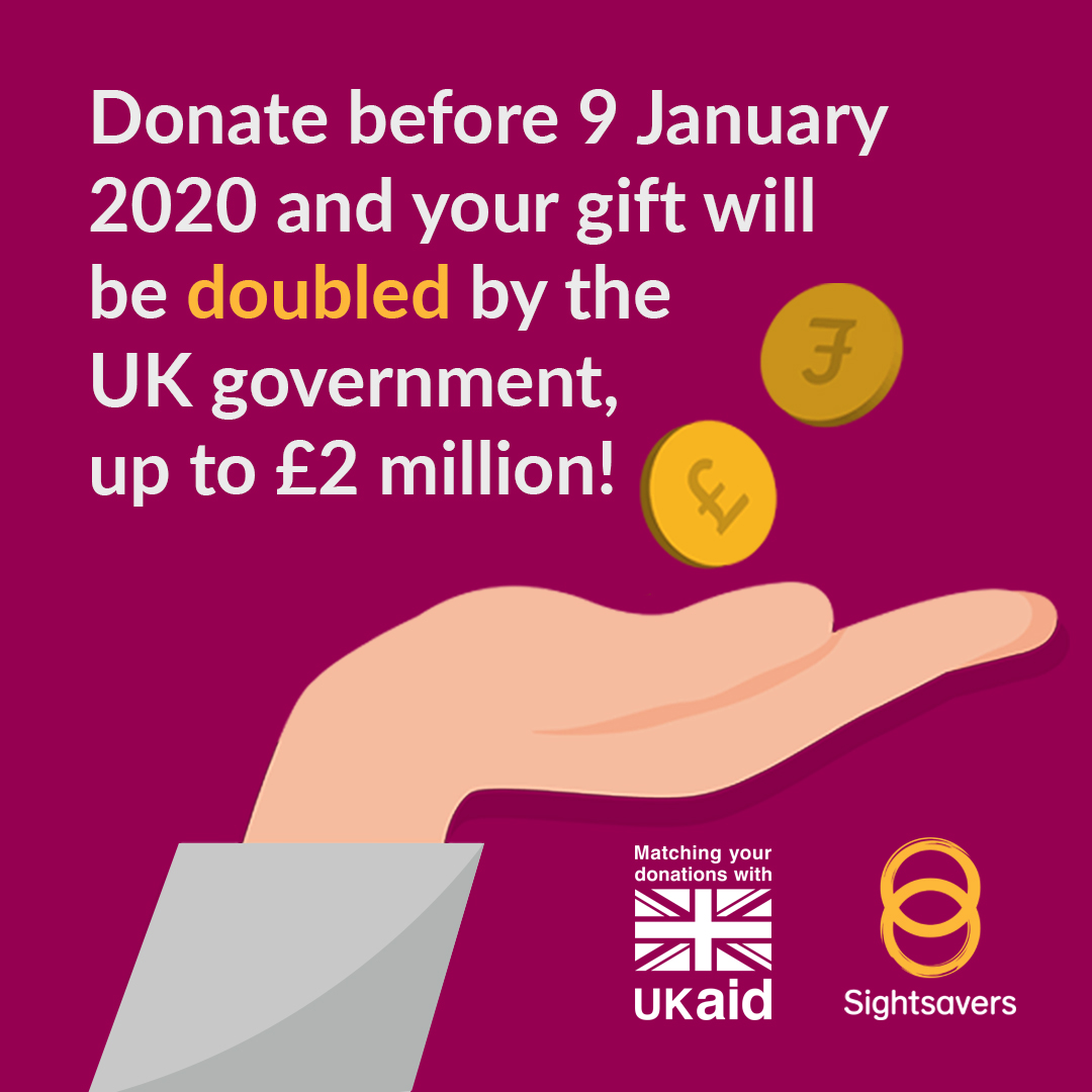 An illustration of a hand tossing two pound coins into the air. The text reads "Donate before 9 January 2020 and the UK government will double your gift, up to £2 million."