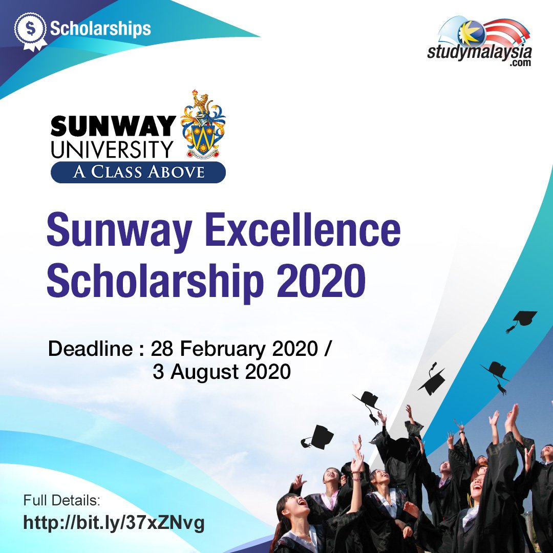 studymsia's tweet photo. Sunway Excellence Scholarship 2020
Deadline: 28 February 2020 / 3 August 2020
Apply now: https://t.co/fAxqHRzZmL
#scholarship #biasiswa #biasiswamalaysia #scholarshipmalaysia #studymalaysia #studymsia @SunwayU https://t.co/rso0tL9xv1