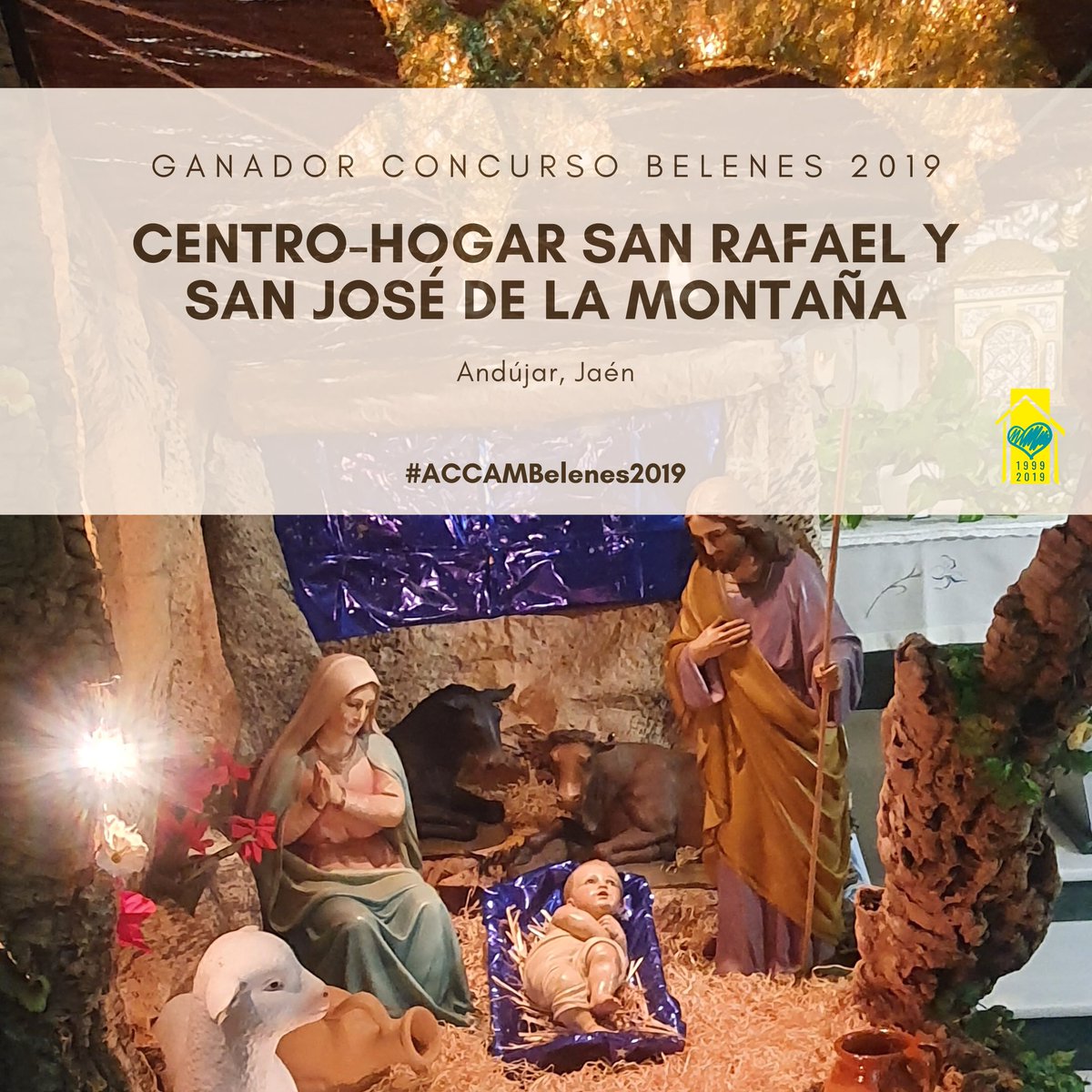 asociacionaccam's tweet photo. ¡Ya tenemos ganador del Concurso de Belenes de ACCAM 2019! 🥳

🏆 El GANADOR es... ¡El Centro-Hogar San Rafael y San José de la Montaña de Andújar, Jaén! 🏆

Enhorabuena y gracias a todos los que habéis participado, todos vuestros belenes han gustado mucho ✨😊

#ACCAMBelenes2019 https://t.co/Xx9f1YSn6j