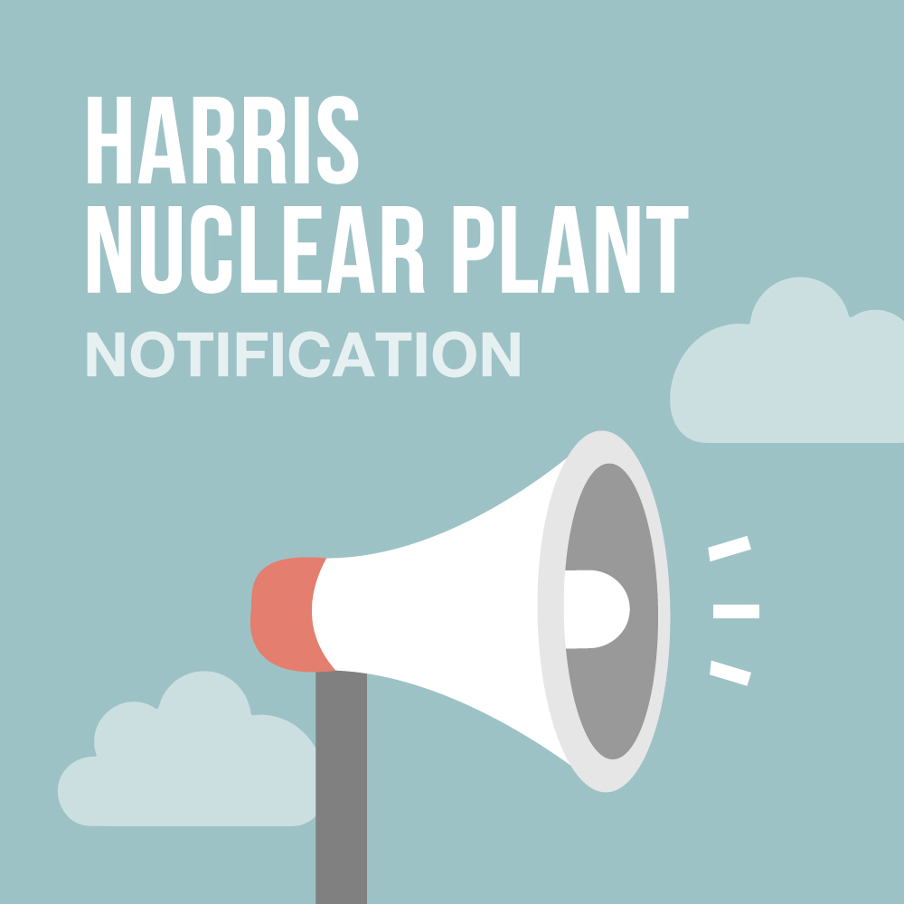 WakeGOV's tweet image. TODAY: A short-duration, full-volume growl test of the Harris Nuclear Plant siren system will take place at 10 a.m.