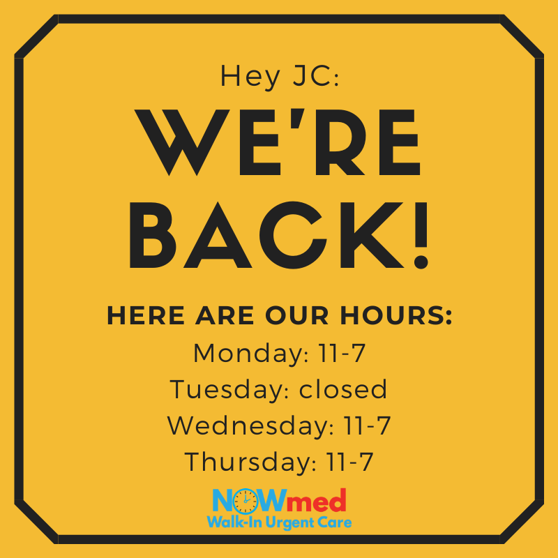 NOWmedUC's tweet photo. That's right. #NOWmed Walk-In Urgent Care is up and running and taking patients TODAY, folks! Whether it's a sore throat, a #flushot, or a prescription #refill, let us take care of you. We're here to fit your schedule, so stop in until 7 PM tonight. https://t.co/OmeKomTiAp