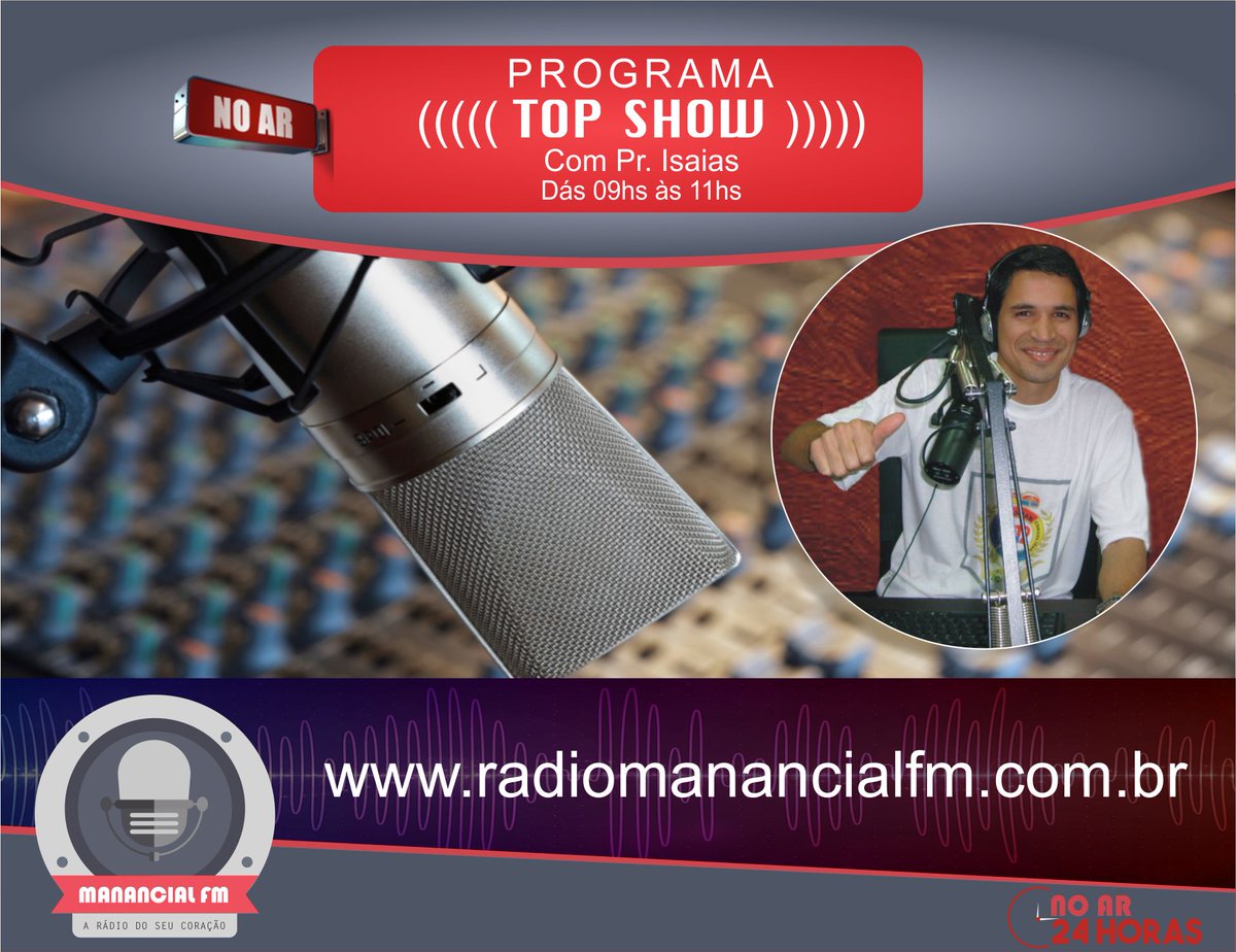 manancialfm's tweet photo. Bom dia...que Deus abençoe sua QUARTA!

A partir de agora você ouve aqui na Rádio Manancial Fm o programa “Top Show” com o Pr. Isaias (DE SEGUNDA A SEXTA DAS 09hs ÀS 11hs–  https://t.co/wDYFGEeNe6

Baixe o nosso aplicativo:
https://t.co/zIrHwa9o6A https://t.co/7RimP9cBhK